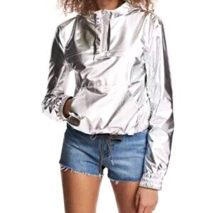 NWOT H&M ❤️ Coachella - Silver Metallic Foil Hooded Half-Zip Jacket Size 14